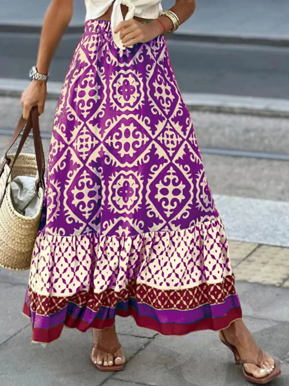 Geometric Elastic Waist Maxi Skirt, image 11
