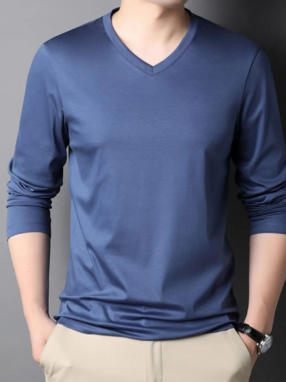 Men's V-Neck Long Sleeve T-Shirt, image 4