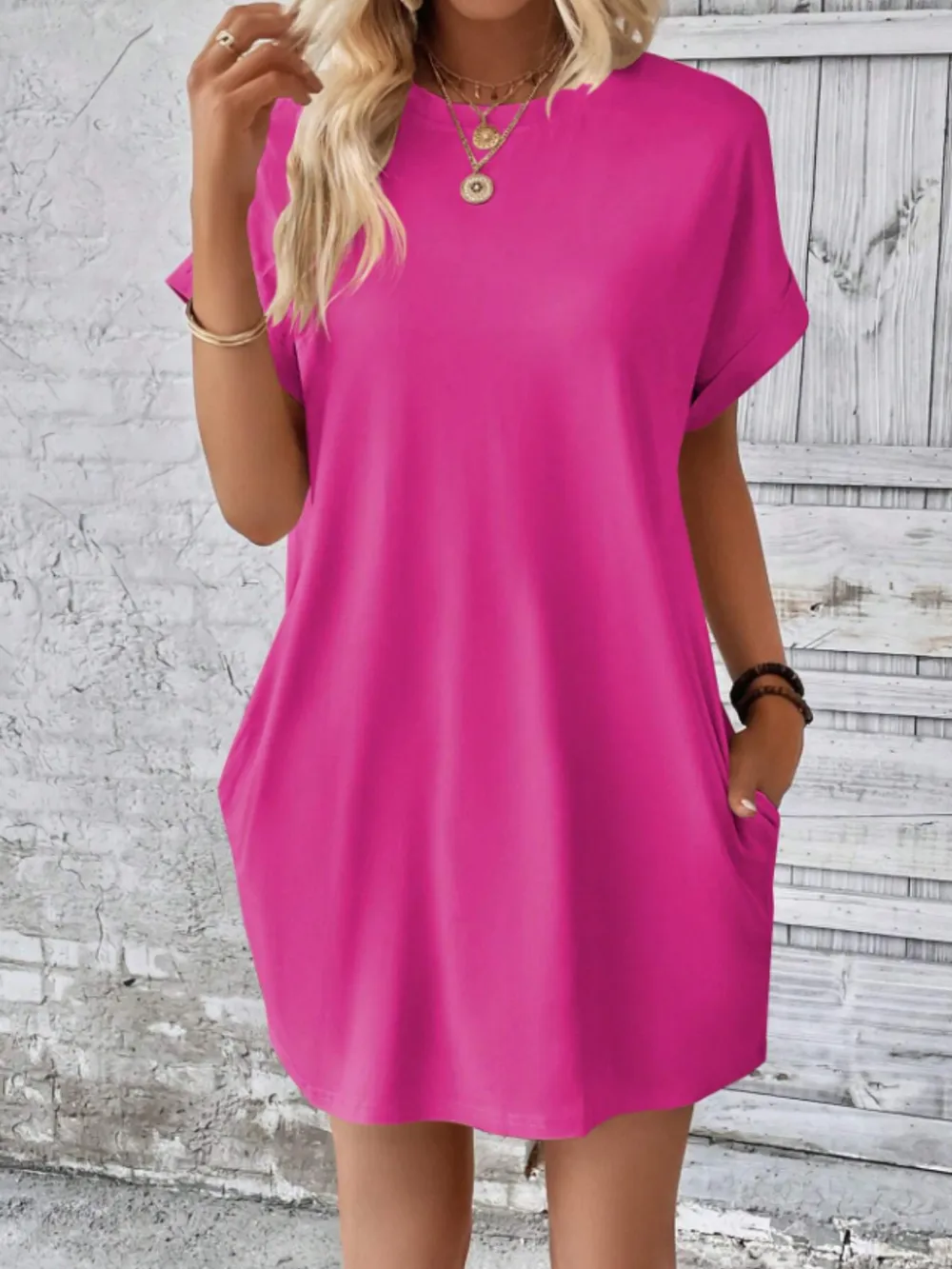 Round Neck Short Sleeve Mini Tee Dress with Pockets, image 12