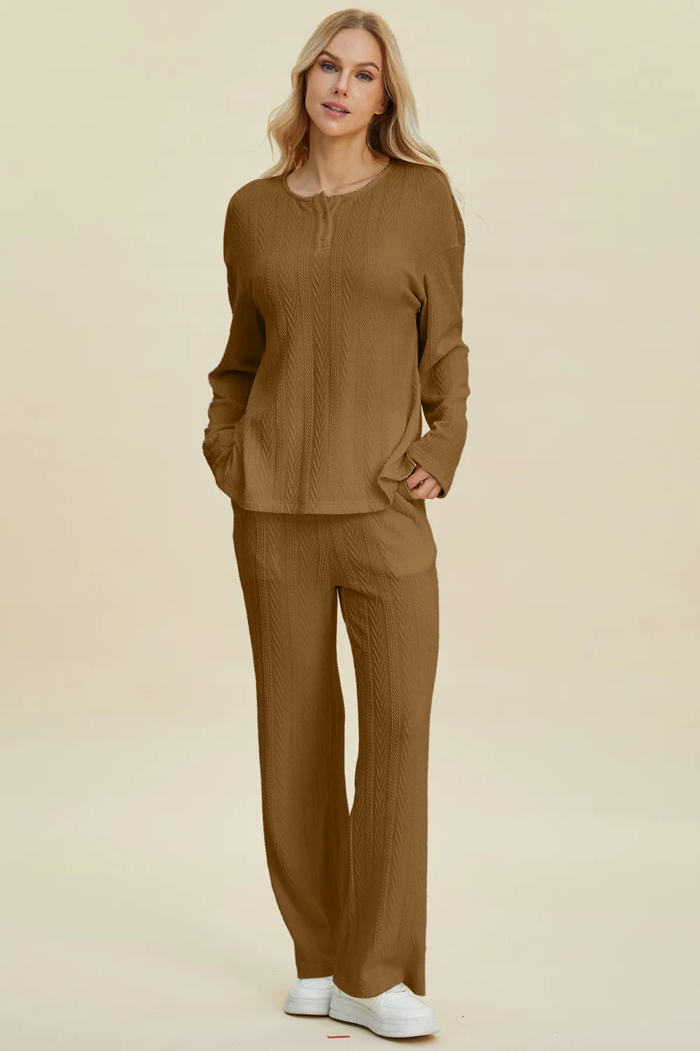 Full Size Cable-Knit Long Sleeve Top and Pants Set, image 8