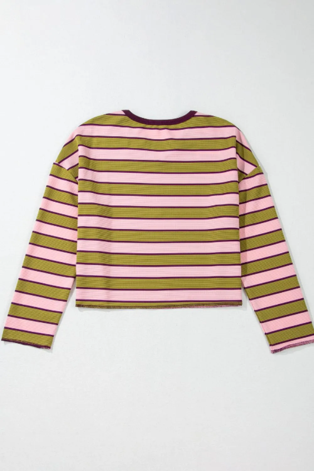 Striped Notched Long Sleeve T-Shirt, image 6