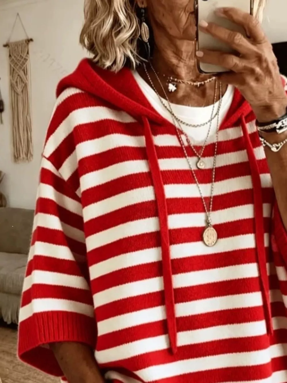 Casual Striped Hooded Knit Sweater, image 7