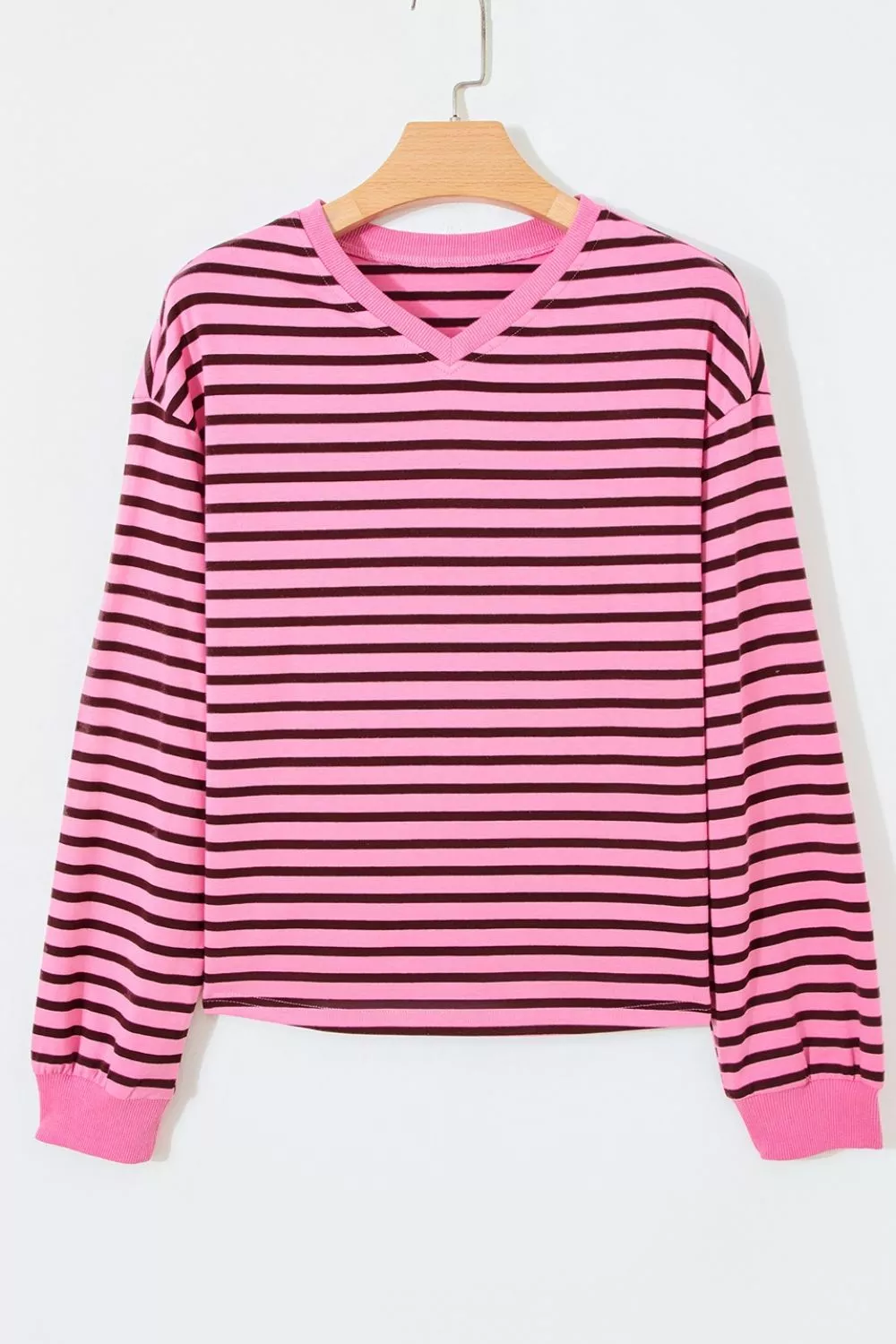 Stripe V Neck Drop Shoulder Long Sleeve Top, image 8