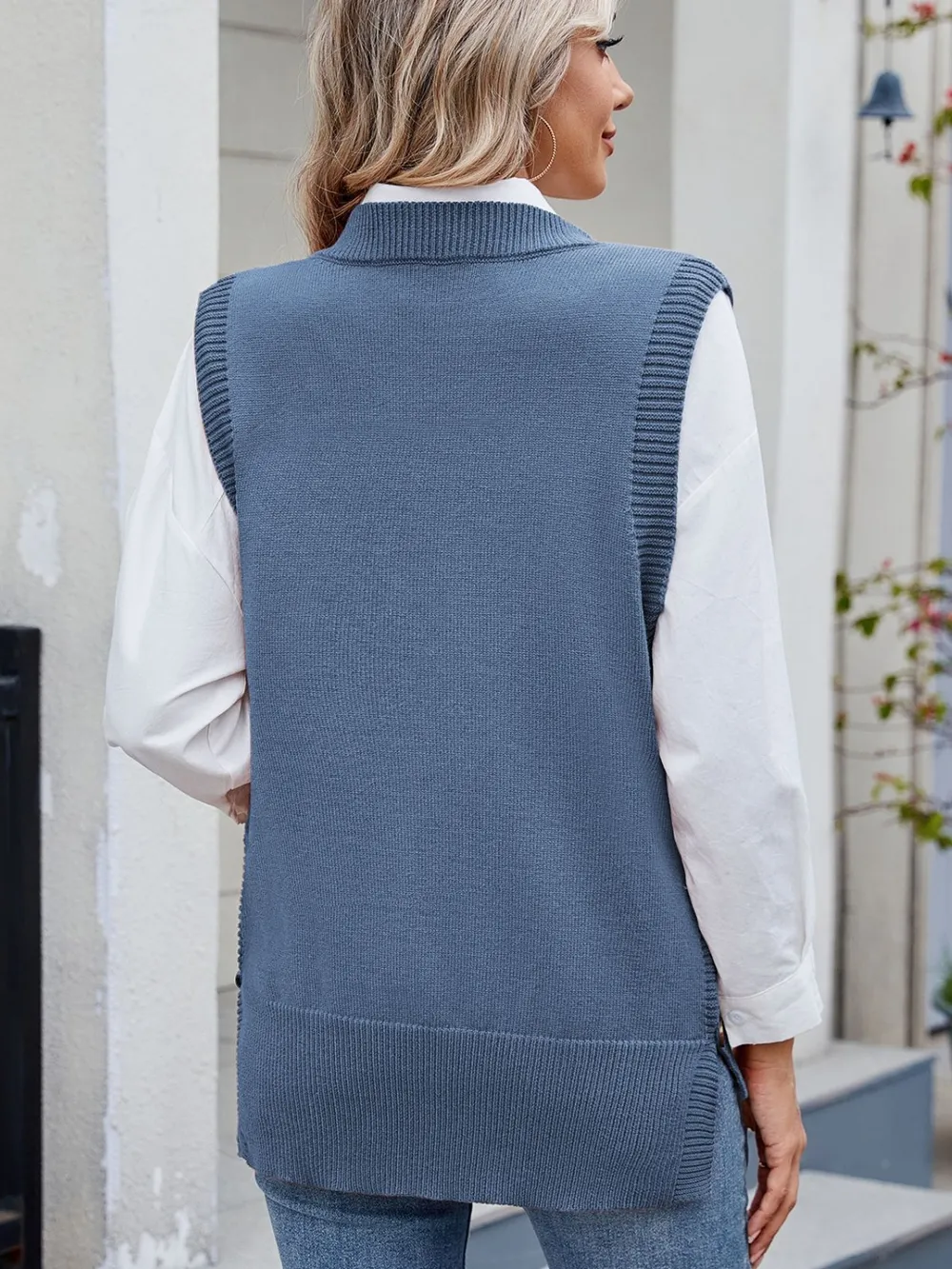 Buttoned Round Neck Sweater Vest, image 17