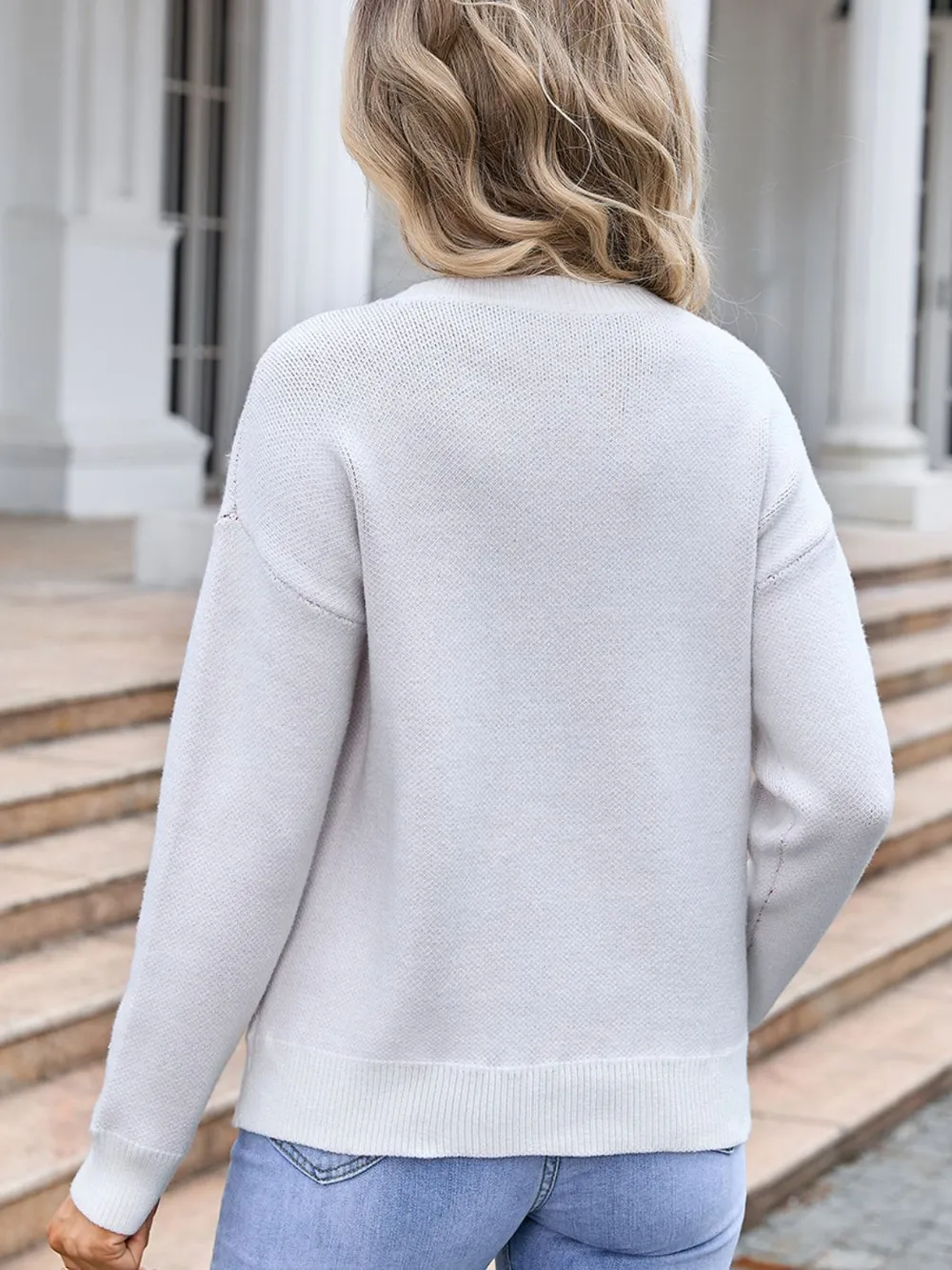 Bow Round Neck Dropped Shoulder Sweater, image 3