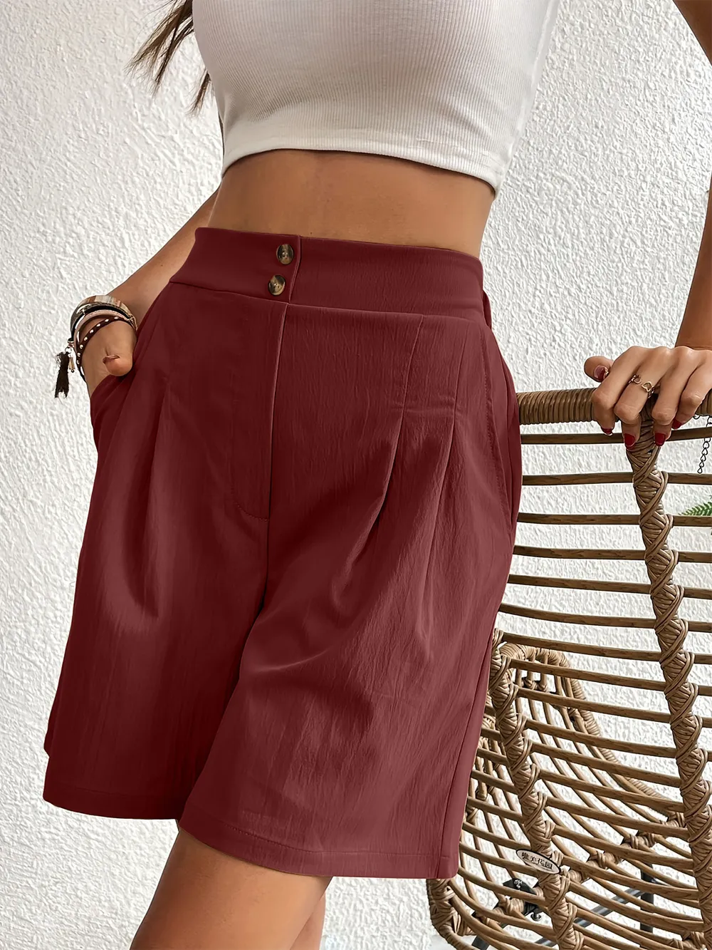 Pocketed Half Elastic Waist Shorts, image 19