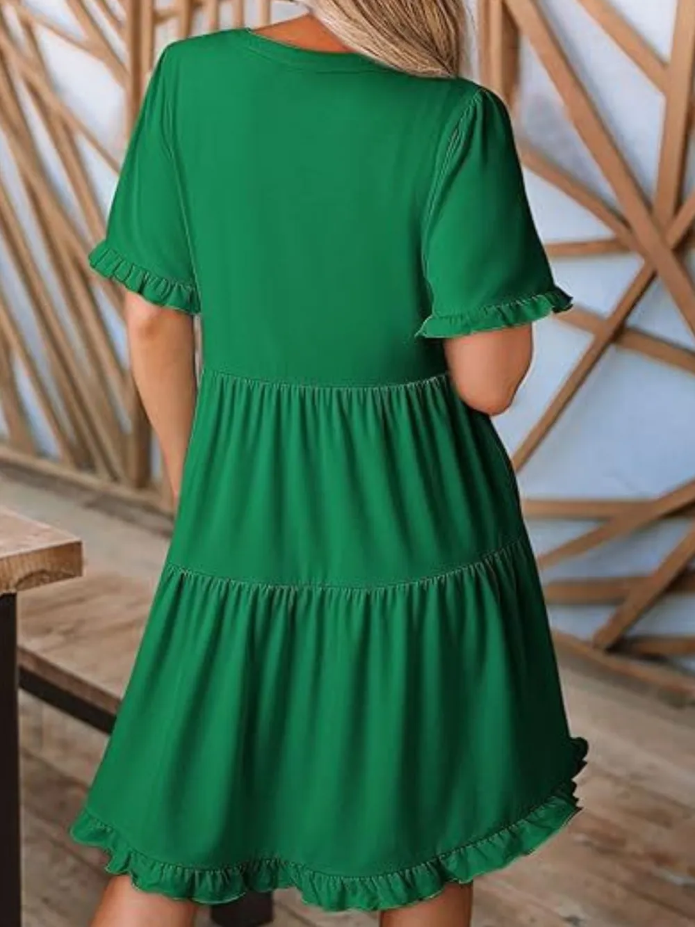 Tiered Notched Short Sleeve Mini Dress, image 11