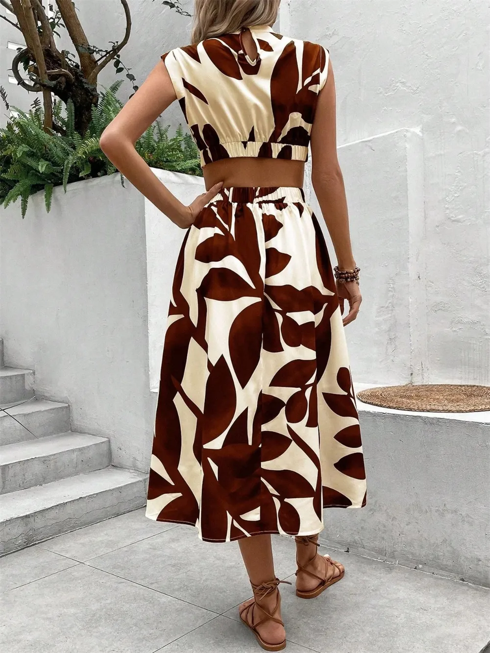 Cutout Printed Cap Sleeve Midi Dress, image 11