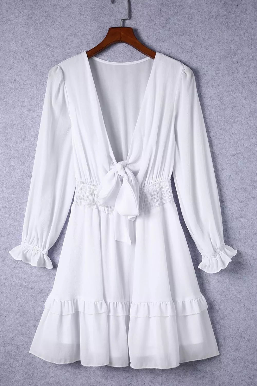 Elegant Tie-Front Ruffle Mini Dress with Smocked Wiast, image 14