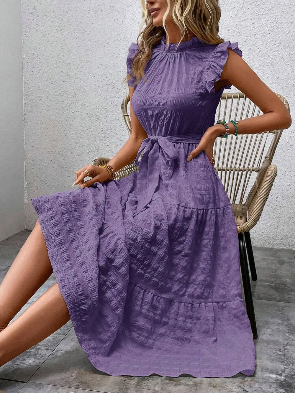 Tied Ruffled Cap Sleeve Midi Dress, image 22