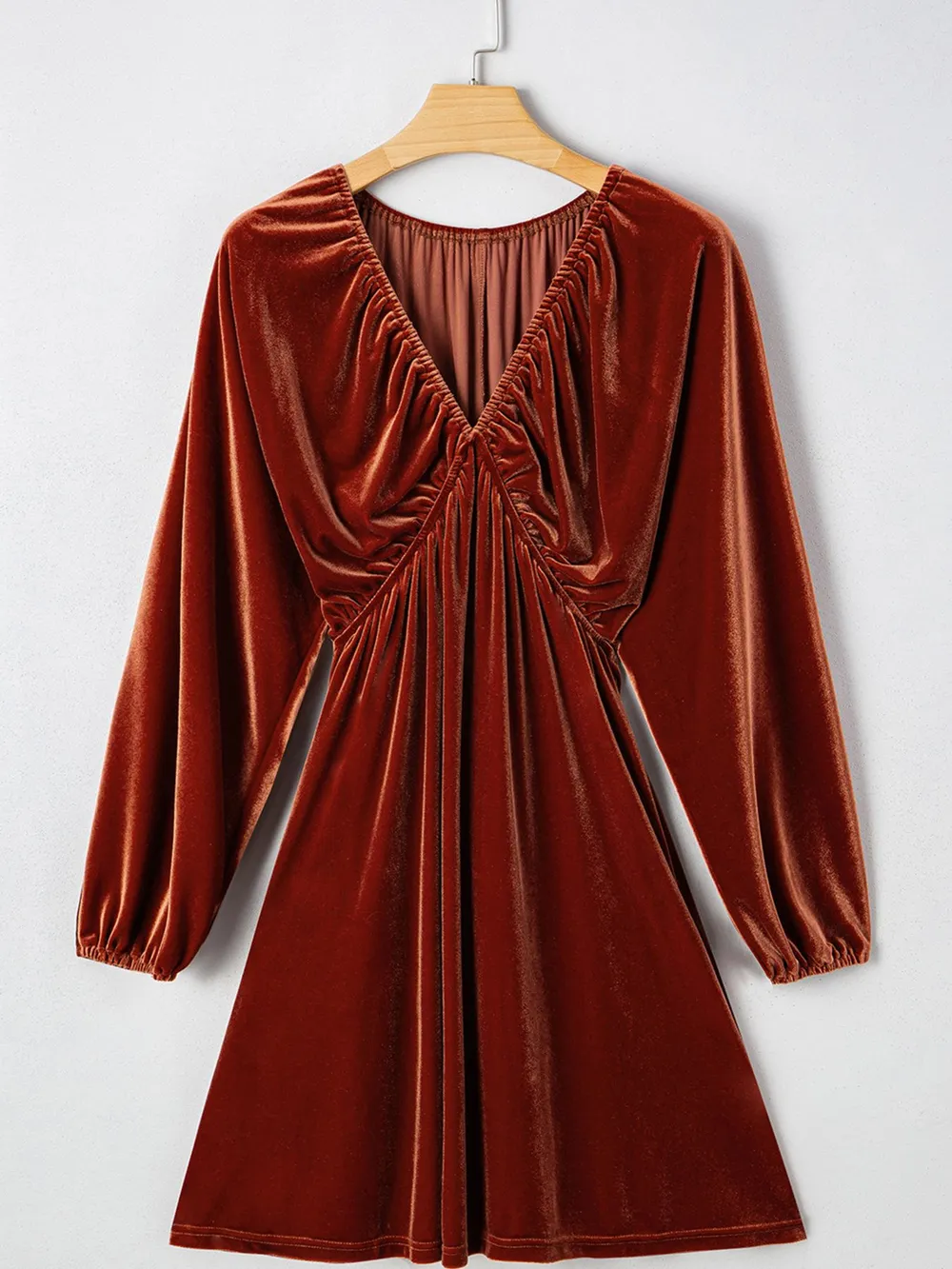 V Neck Puff Sleeve Velvet Dress, image 4