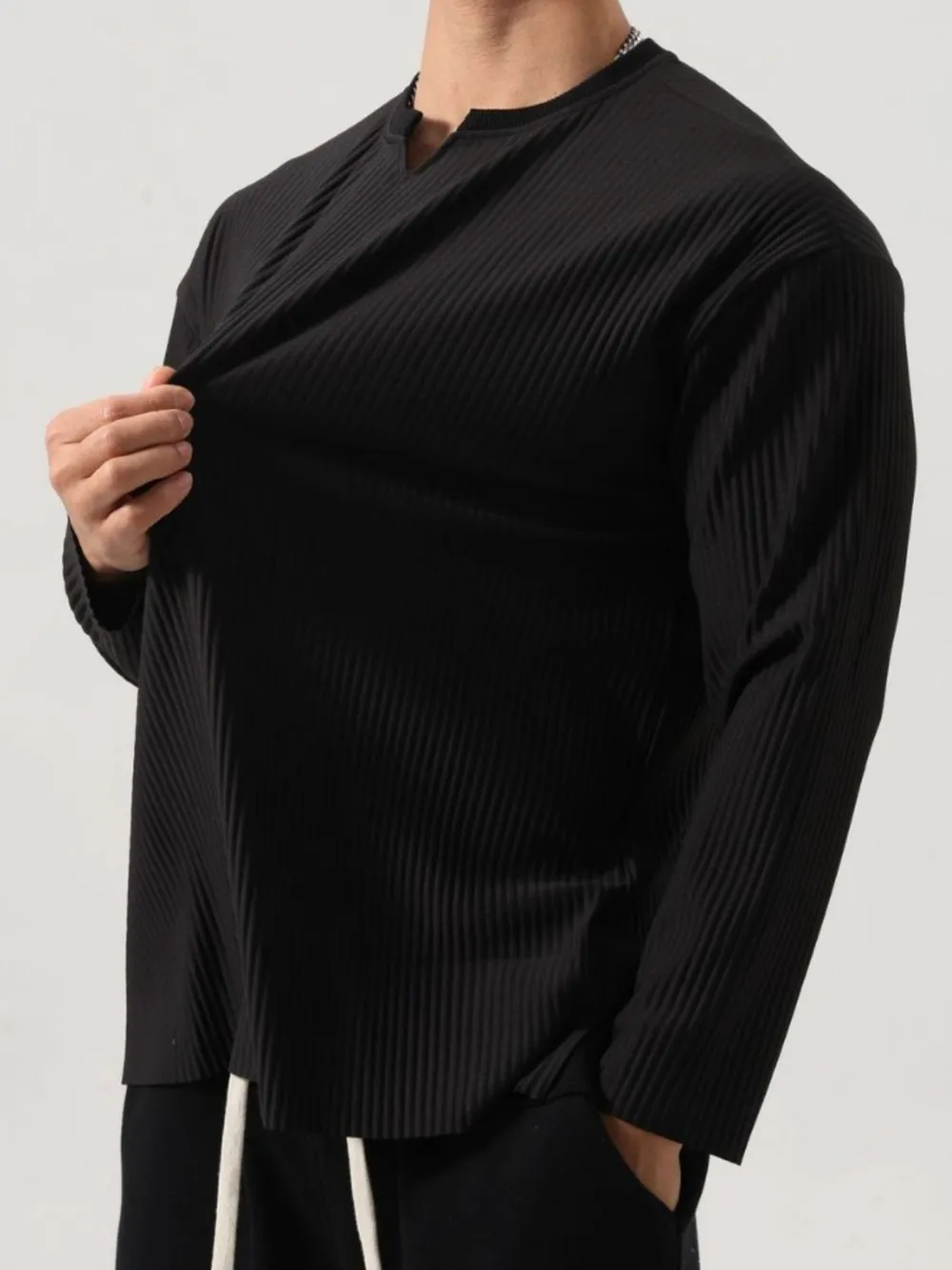 Men's Plus Size Notched Long Sleeve Top, image 6