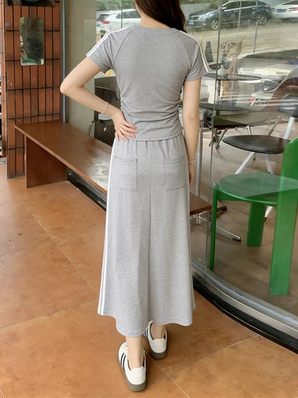 Striped Round Neck Tee and Skirt Set, image 8
