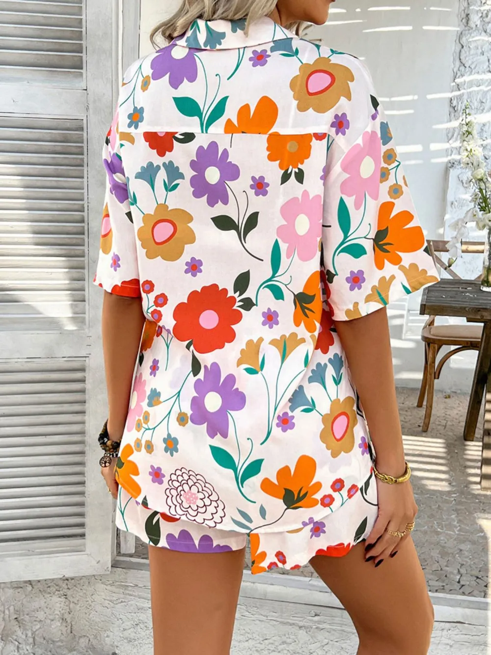 Printed Button Down Shirt and Shorts Set, image 11