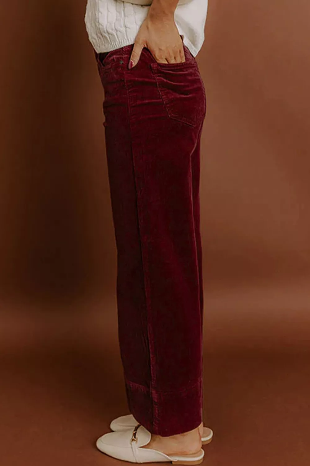 Corduroy Solid Color High Waist Wide Leg Pants, image 5