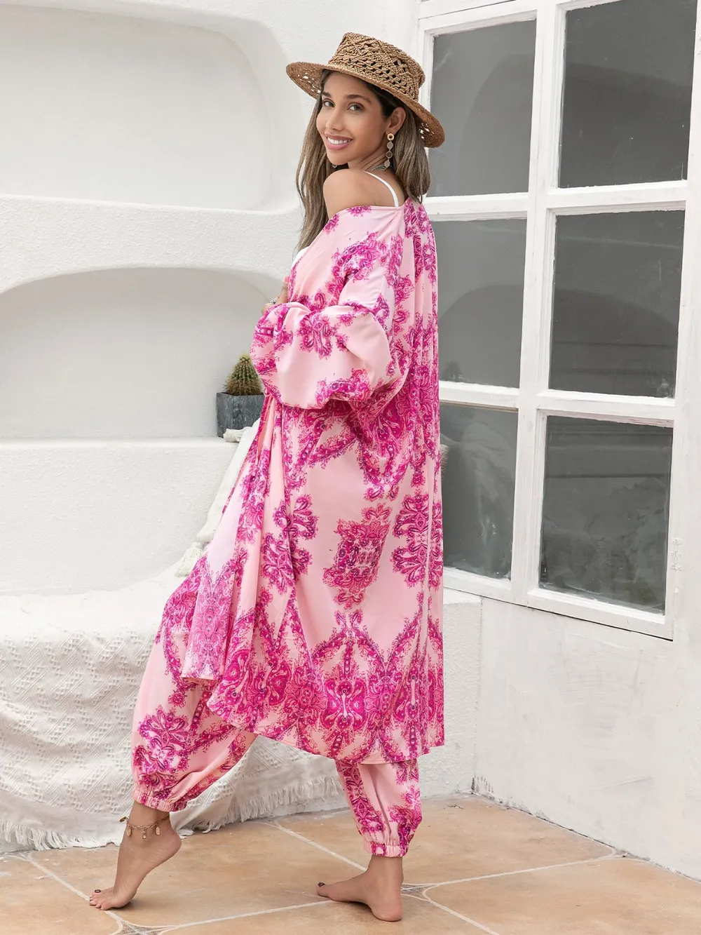 Printed Open Front Top and Pants Set, image 4
