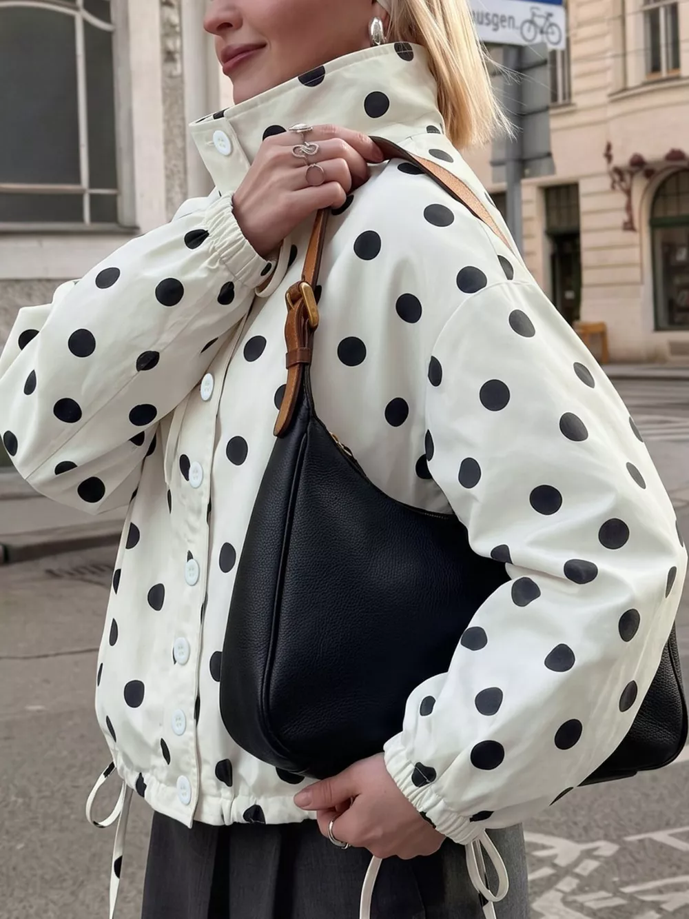 Polka Dot Stand-Collar Casual Jacket, image 5