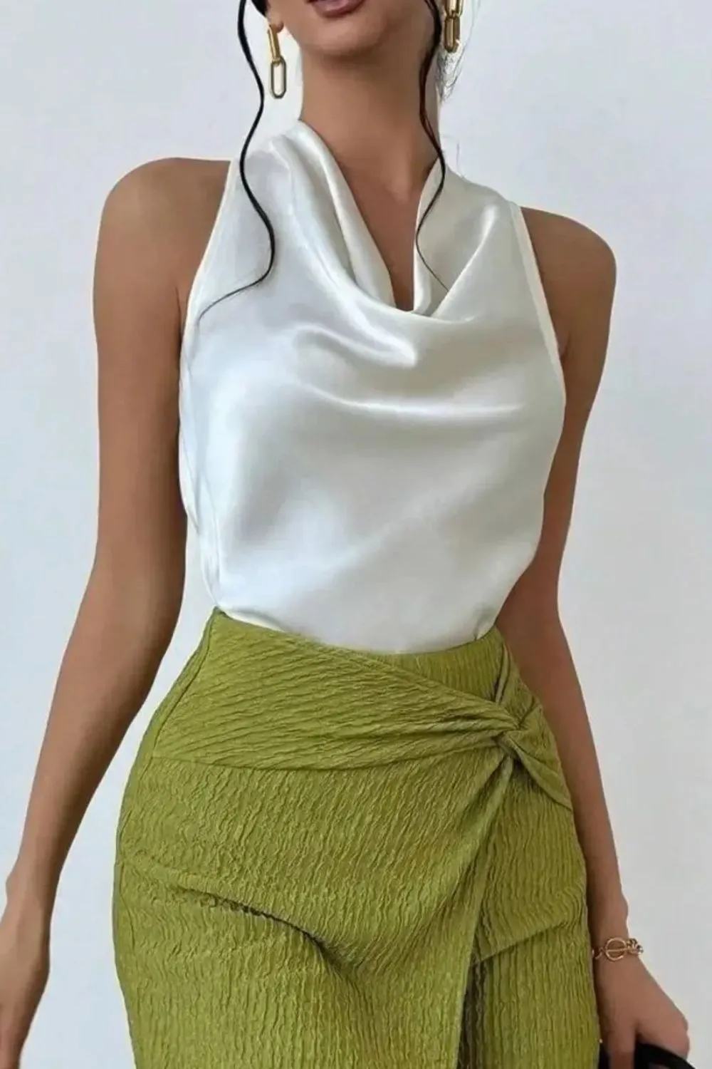 Satin Cowl Neck Sleeveless Blouse, image 9