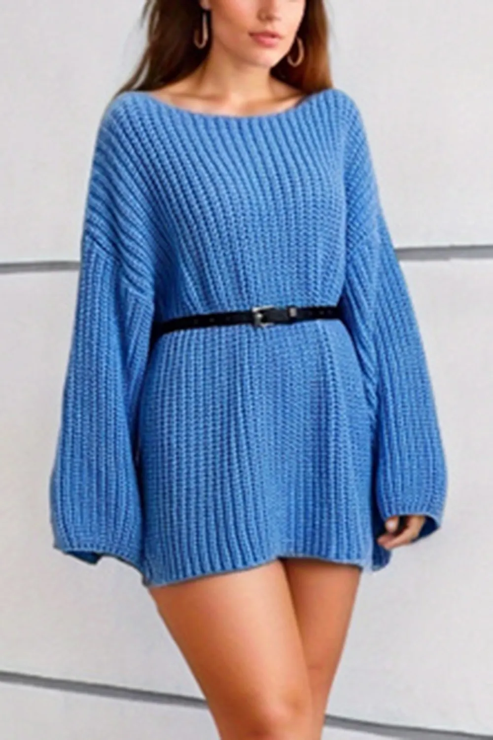 Boat Neck Dropped Shoulder Mini Sweater Dress, image 4