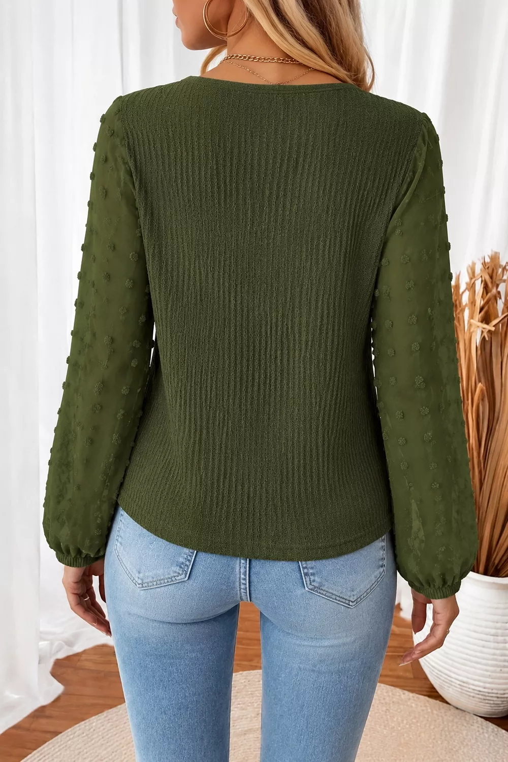 Swiss Dot Long Sleeve Button-Down Shirt, image 3