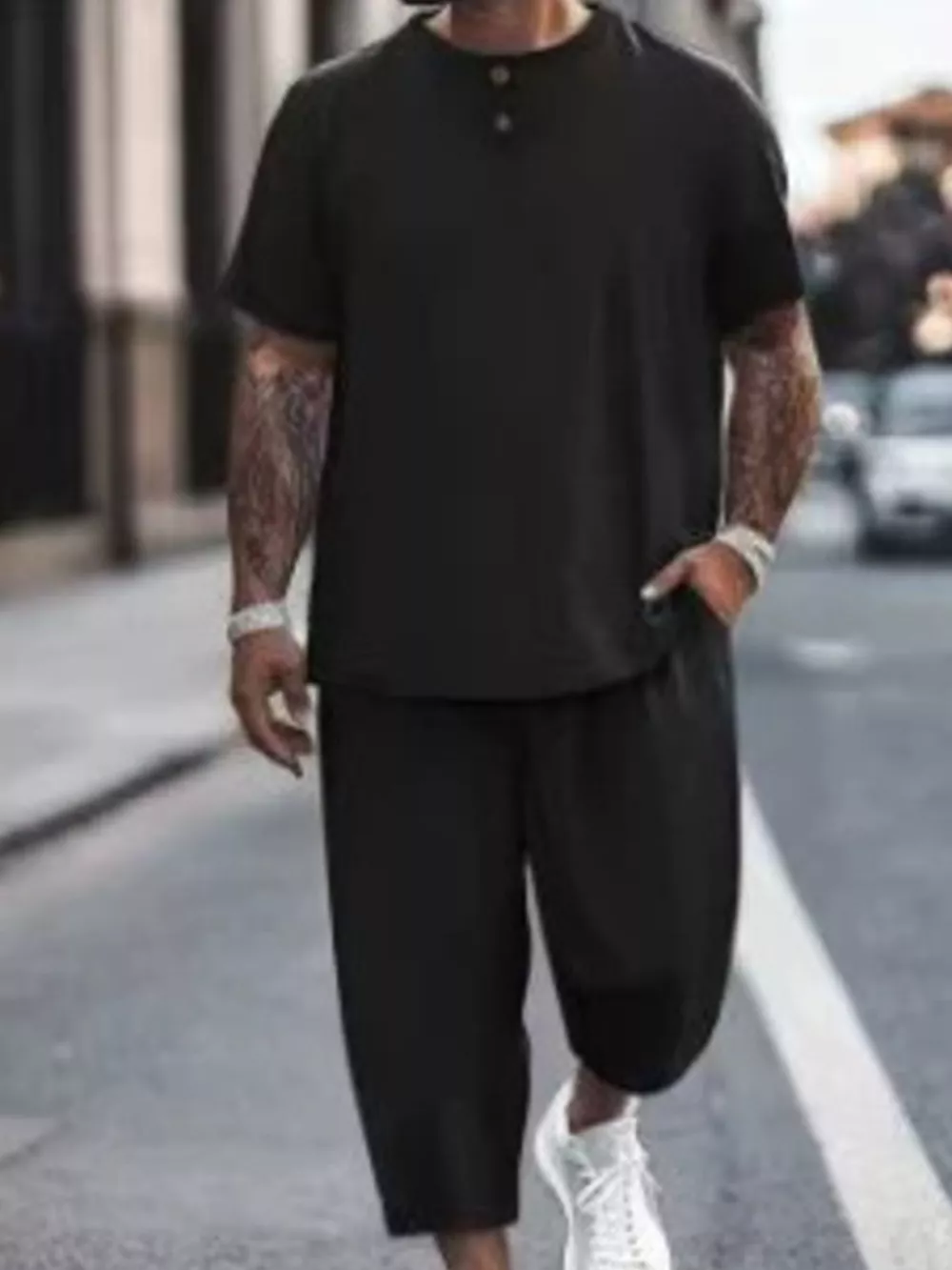Men's Plus Size Casual Short Sleeve Top and Pants Set, image 4