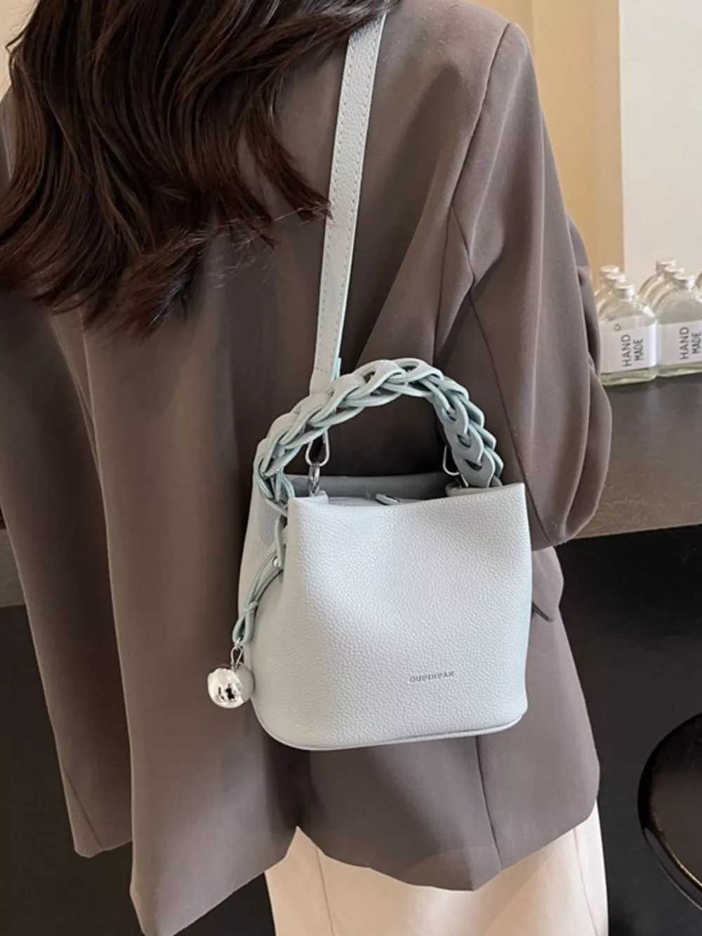 Leather Crossbody Bag with Braided Handle, image 4