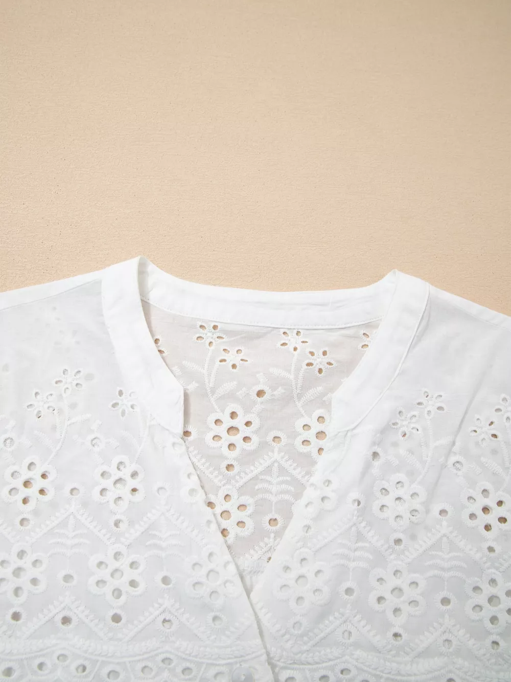Flower Eyelet Embroidered Patchwork Sheer Short Sleeve Shirt, image 5