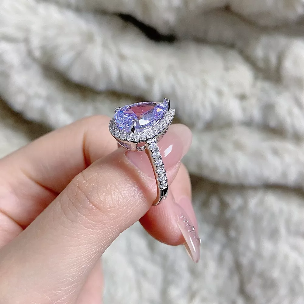 925 Sterling Silver Zircon Teardrop Ring, image 6