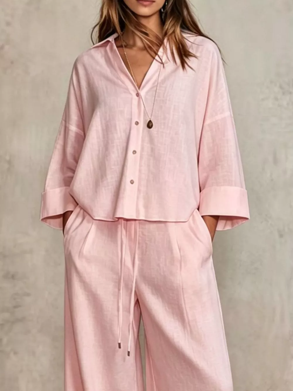 Full Size Button-Down Shirt and Wide-Leg Pants Set Plus Size, image 17