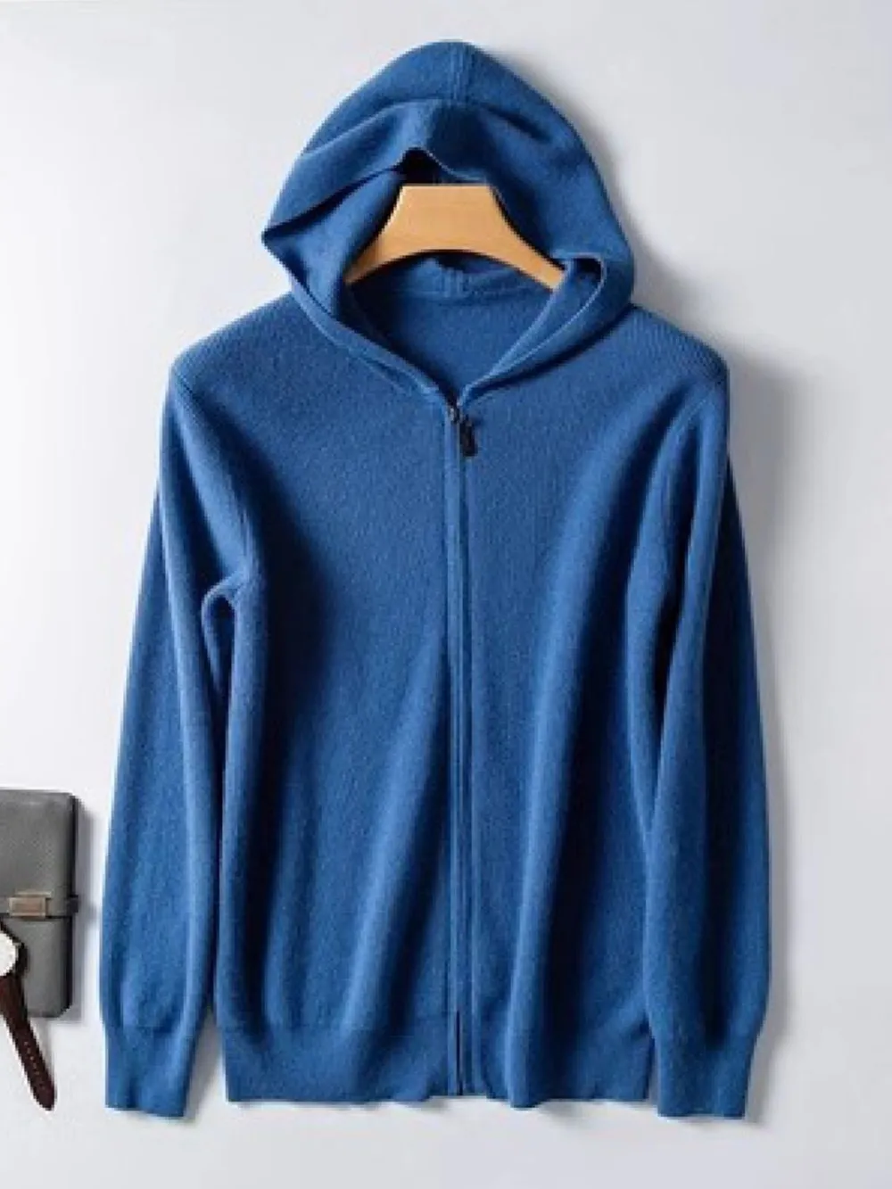 Men's Plus Size Zip-Up Hooded Knit Cardigan, image 3