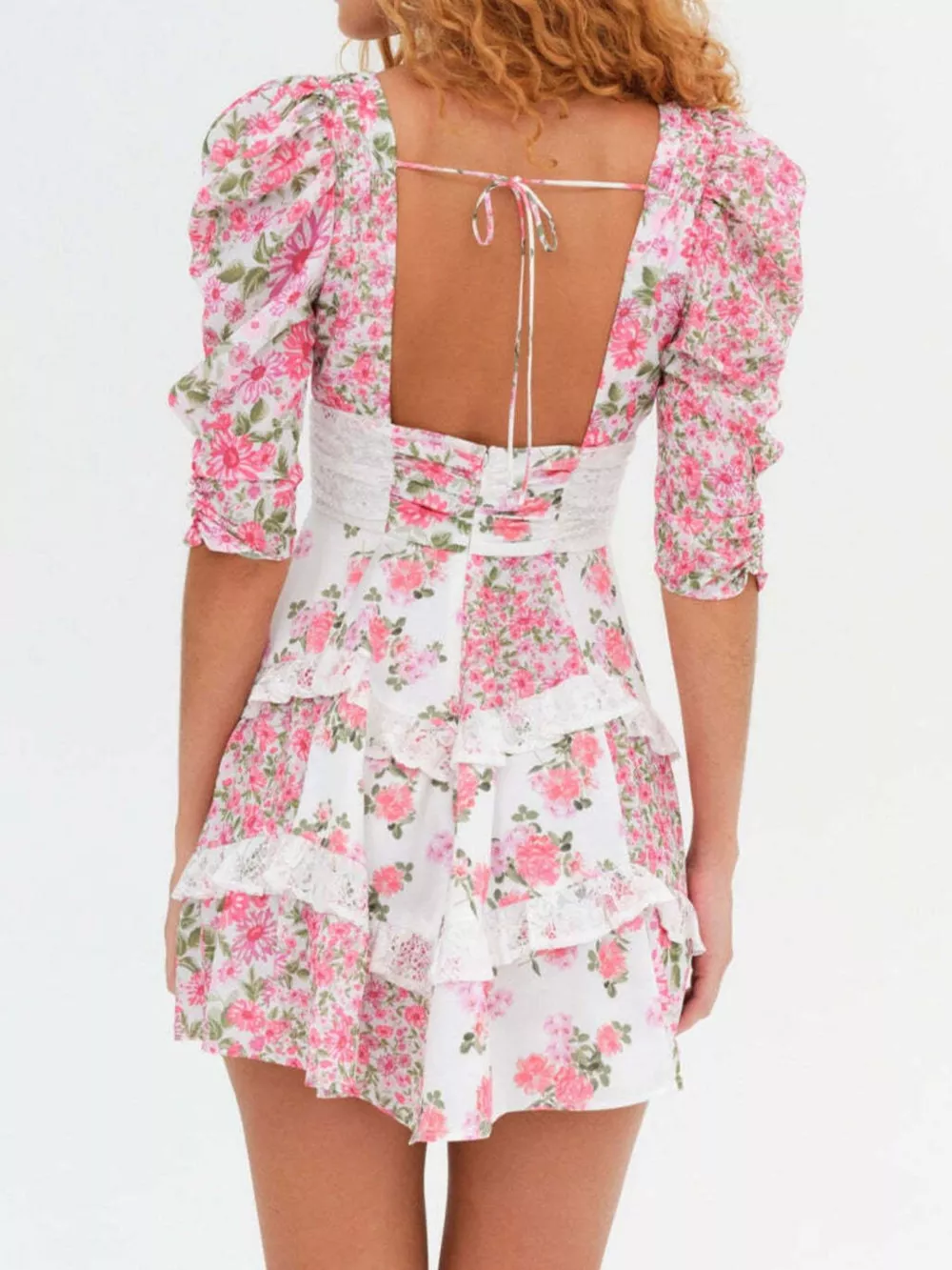 Ruffled Floral Print Half Sleeve Dress, image 10
