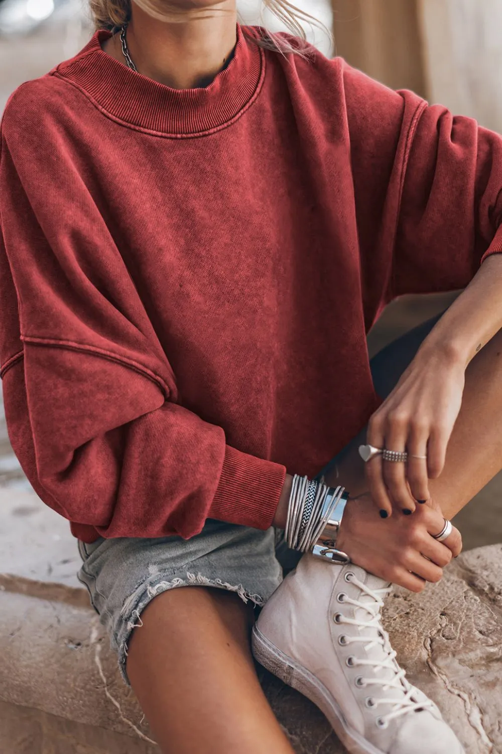 Mock Neck Dropped Shoulder Sweatshirt, image 16
