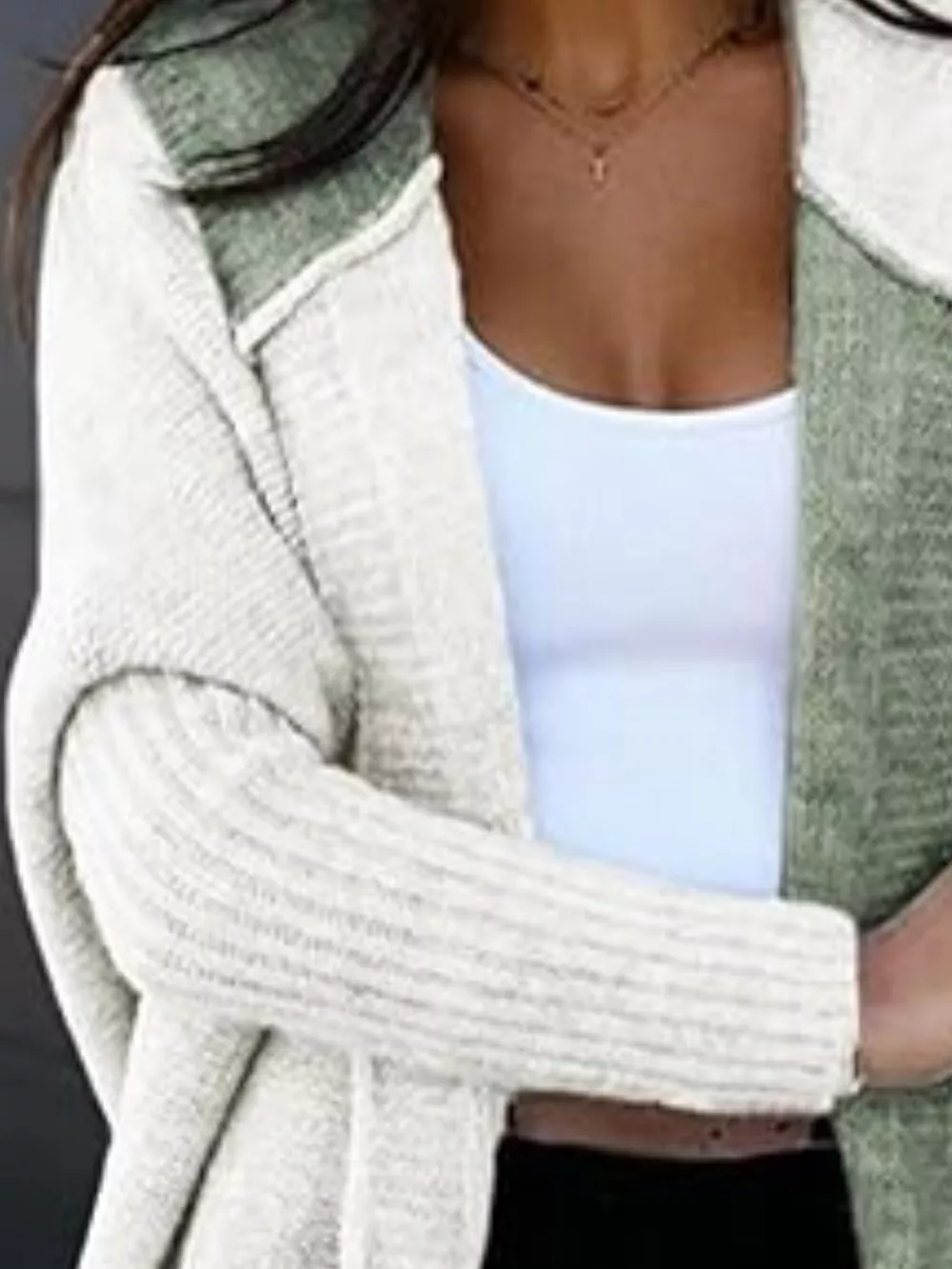 Two-Tone Open Front Knit Hooded Cardigan, image 9