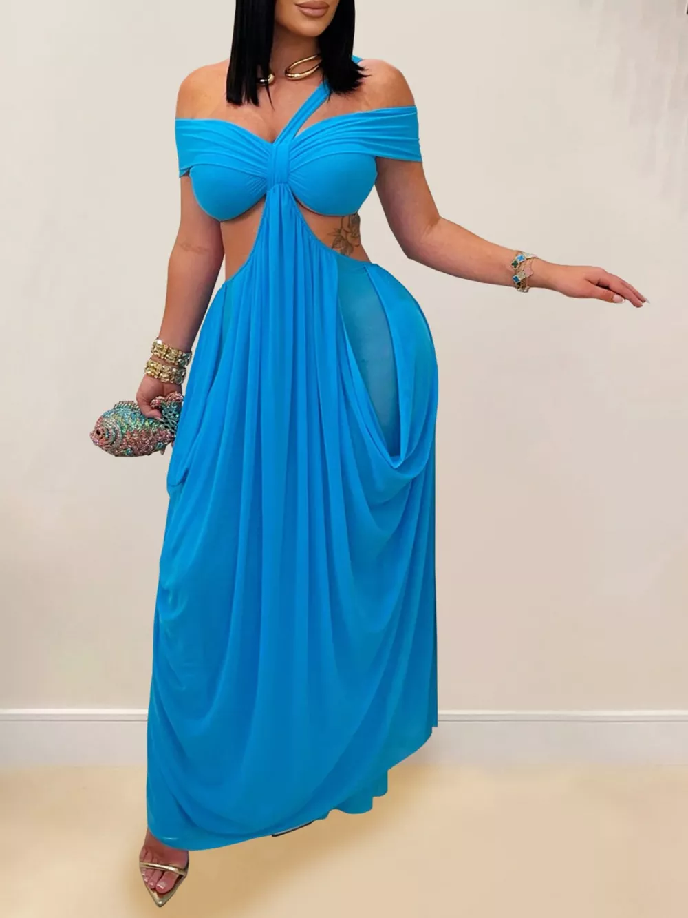 Cutout Off Shoulder Ruched Maxi Dress, image 5