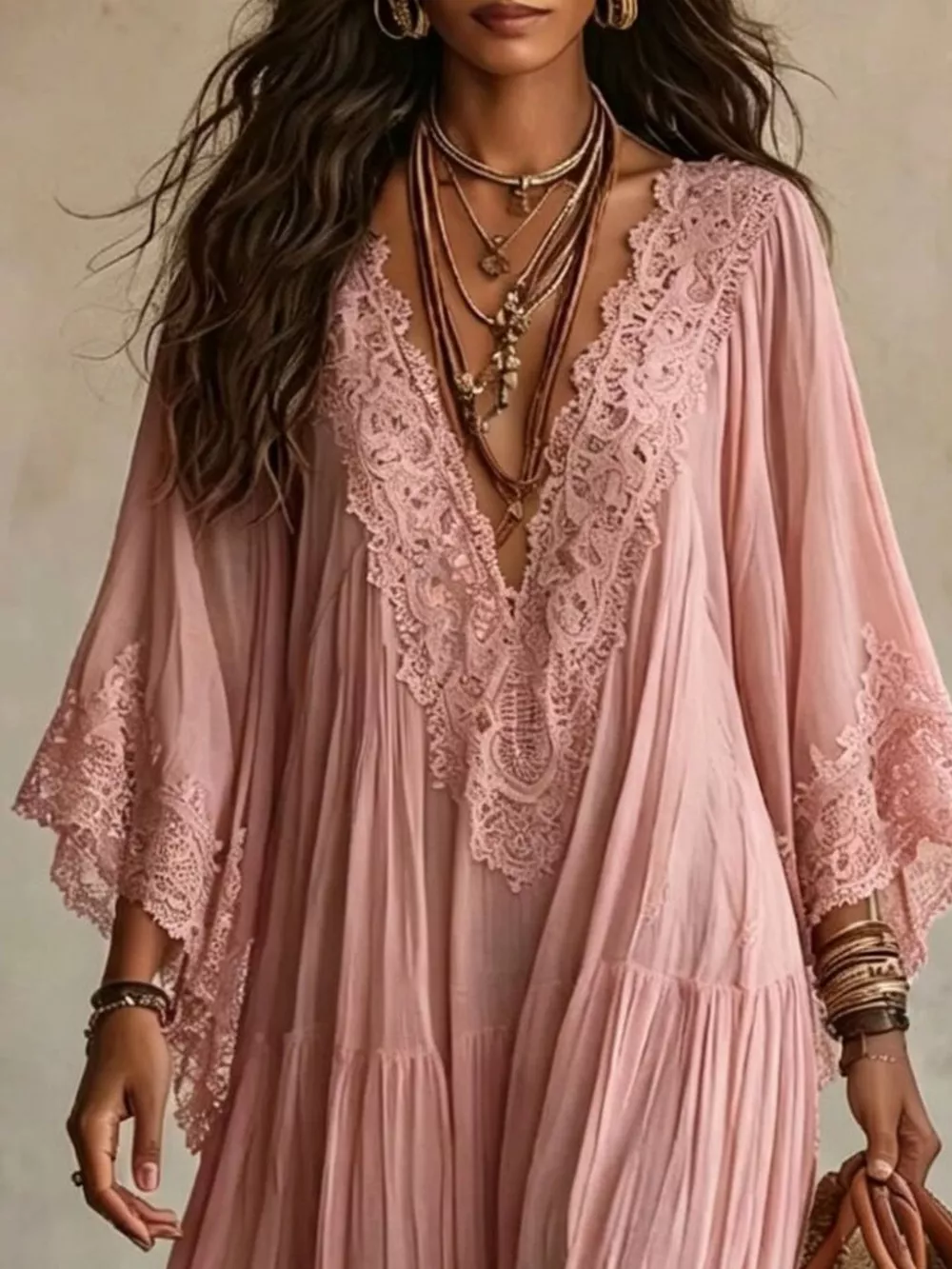 Lace Trim V-Neck Maxi Dress, image 6