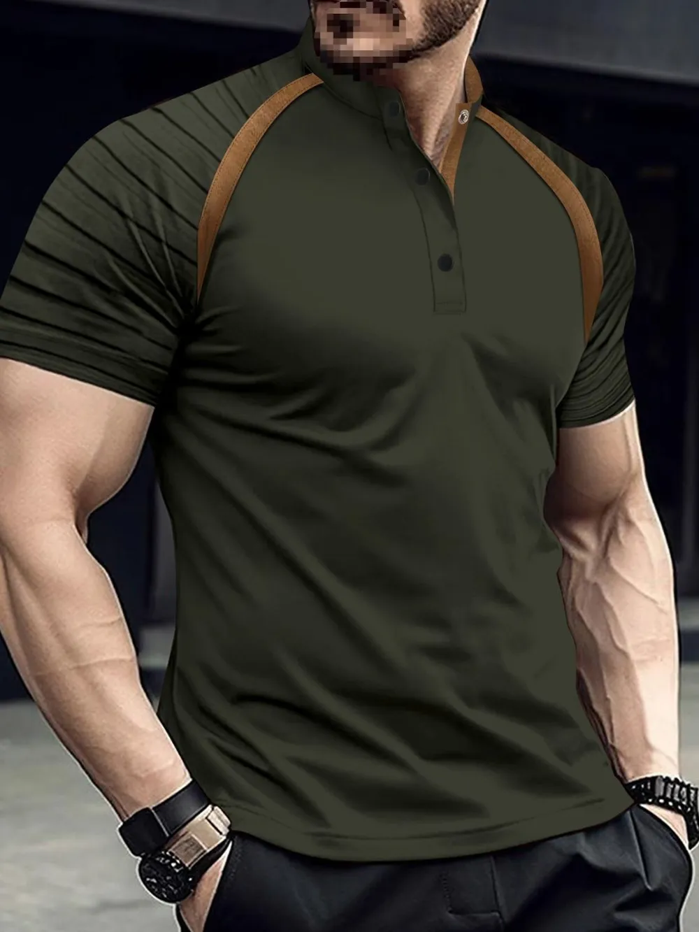 Men's Full Size Button Detail Short Sleeve Polo Plus Size
