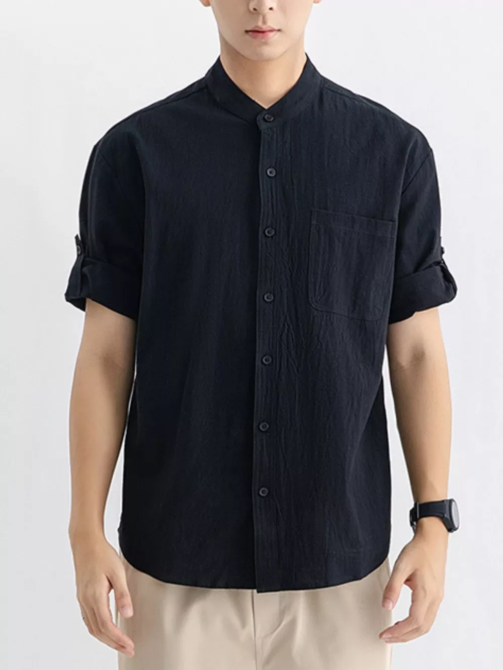 Men's Plus Size Casual Button Up Roll Up Sleeve Shirt, image 6