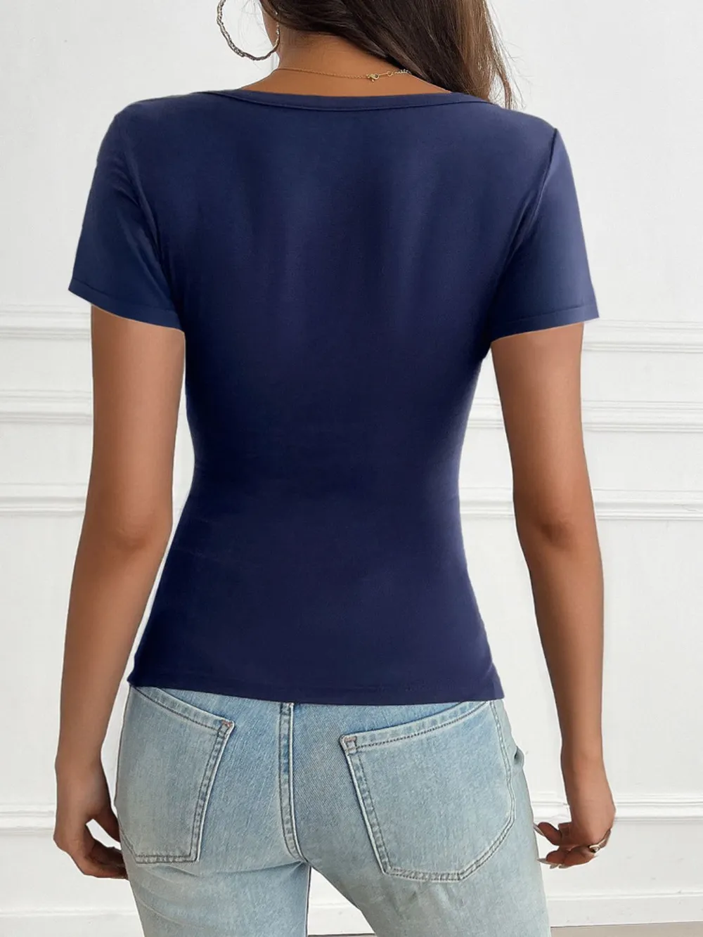 Decorative Button Short Sleeve T-Shirt, image 5