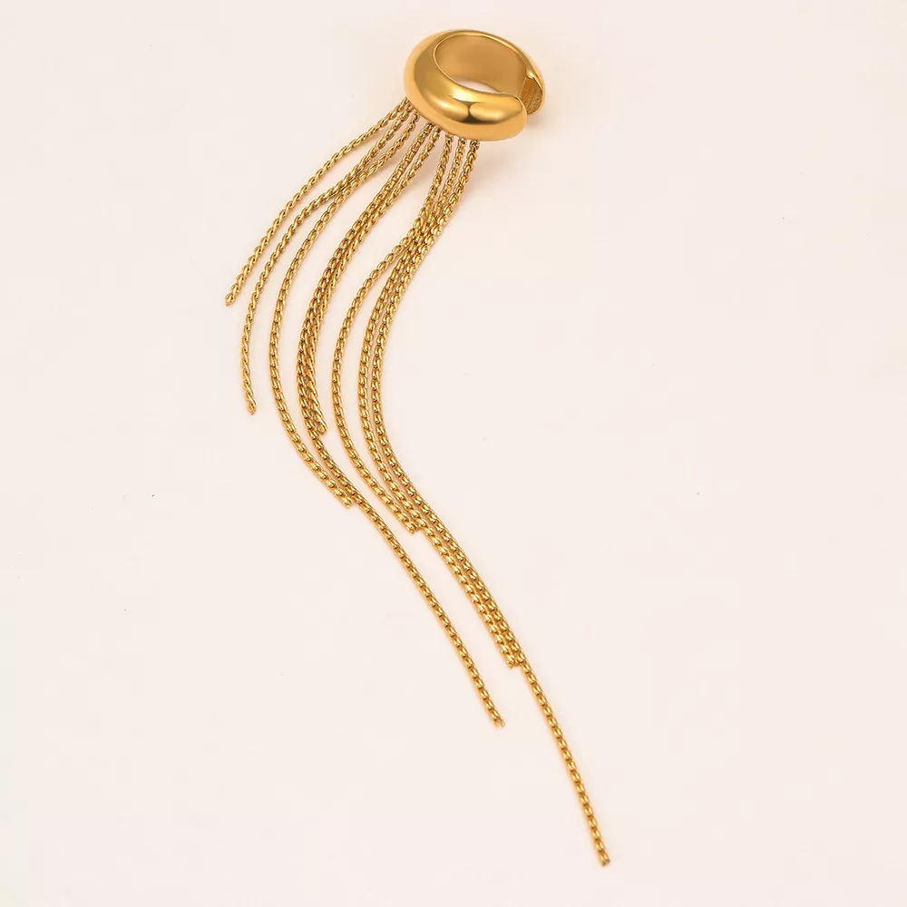 18K Gold-Plated Tassel Ear Cuff Earrings, image 4