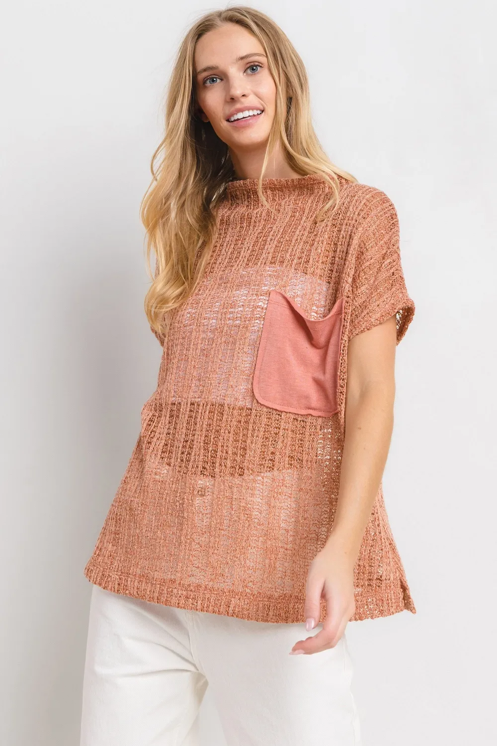 Ces Femme See Through Crochet Mock Neck Cover Up, image 5