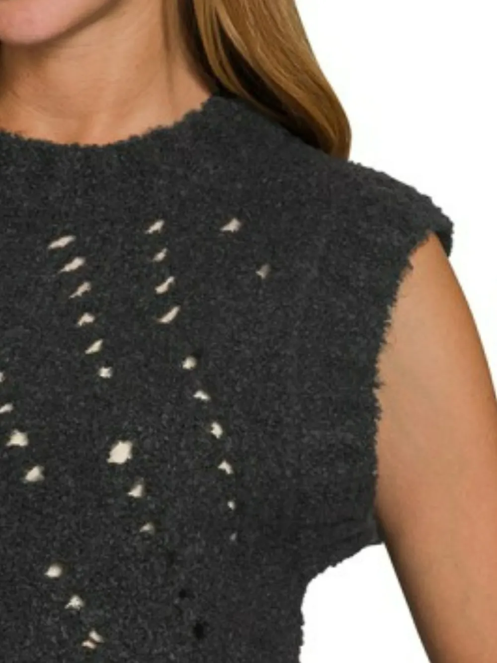Openwork Textured Wool Sweater Vest, image 2