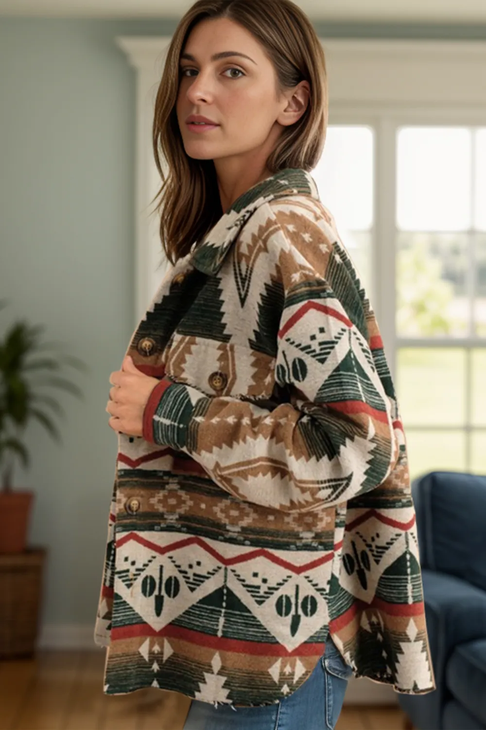 Geometric Button Up Long Sleeve Jacket, image 7