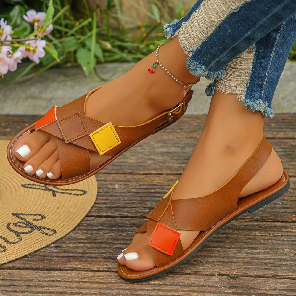 Colorful Patchwork Buckle Ankle Strap Sandals, image 6