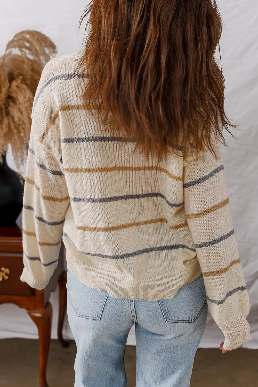 Striped V-Neck Button-Up Cardigan, image 2
