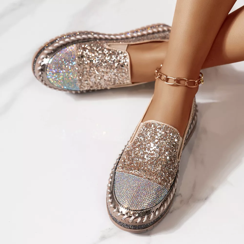 Rhinestone Sequin Round Toe Platform Loafers, image 6