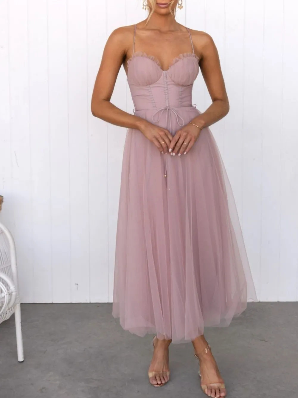 Sweetheart Neck Tulle Midi Dress, image 10