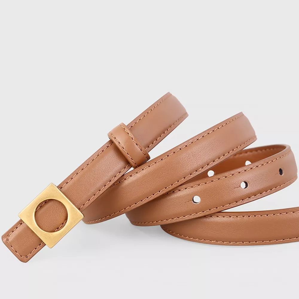Square Buckle Skinny Leather Belt, image 9
