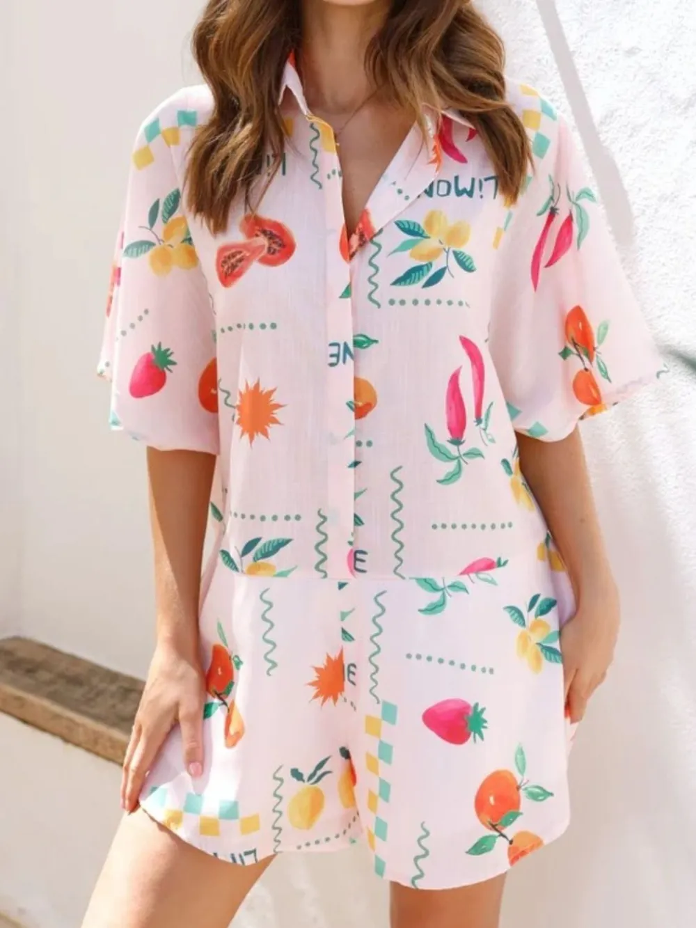 Printed Collared Neck Half Sleeve Romper