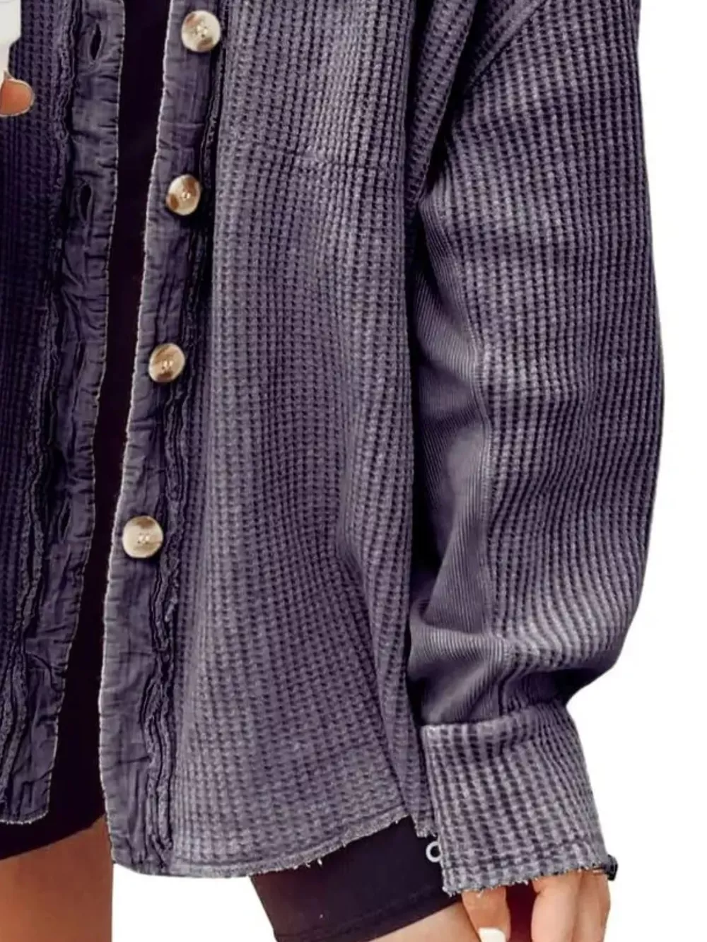 Oversized Waffle Knit Button-Up Jacket, image 8