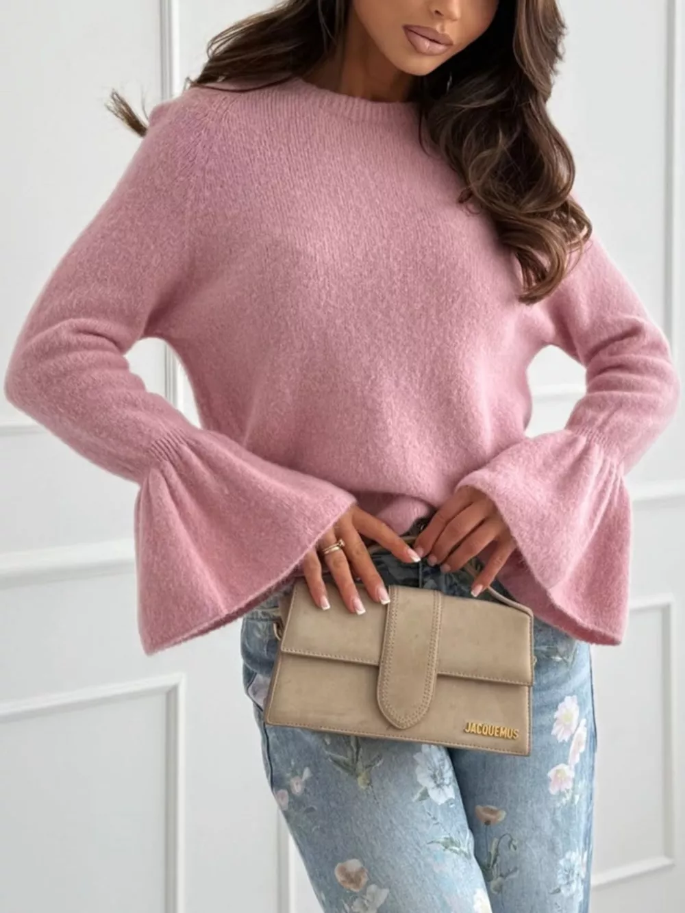 Round Neck Flounce Sleeve Sweater, image 8